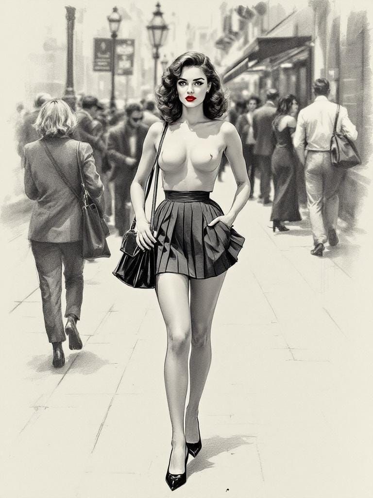 Italian Pin-Up in Da Vinci and Sargent Style