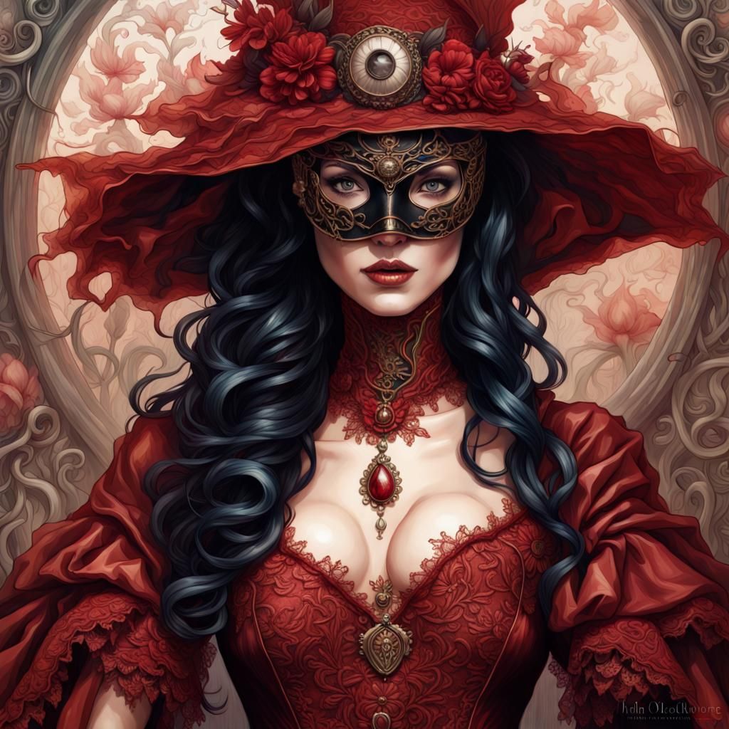 Mystic in Red Lace: A Detailed Portrait