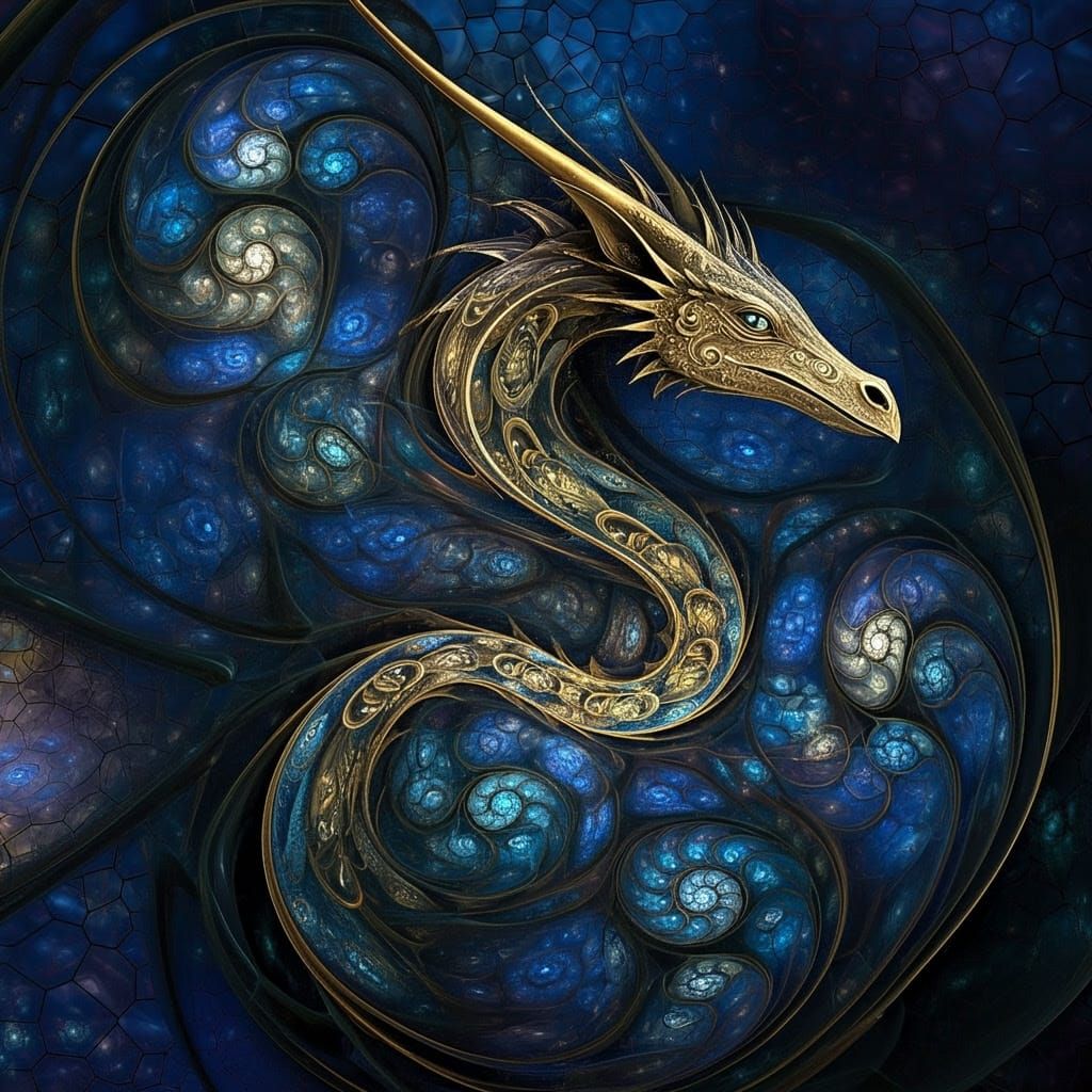 Mythical Moon Dragon with golden whimsical swirls Rocco, fra...