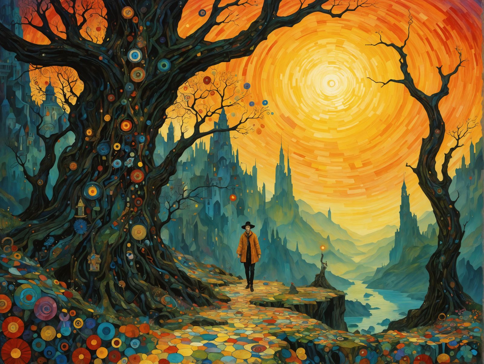 Surreal Odyssey in Vibrant, Maximalist Art Style