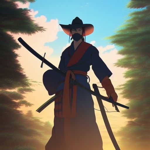 Cowboy Samurai in Anime Key Visual Style