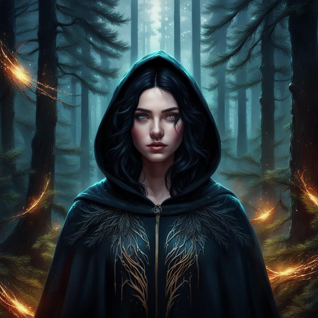 Teenager with Piercing Gaze in Enchanted Forest