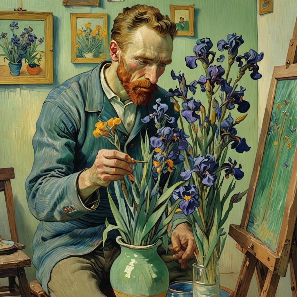 Van Gogh Painting Irises in His Studio