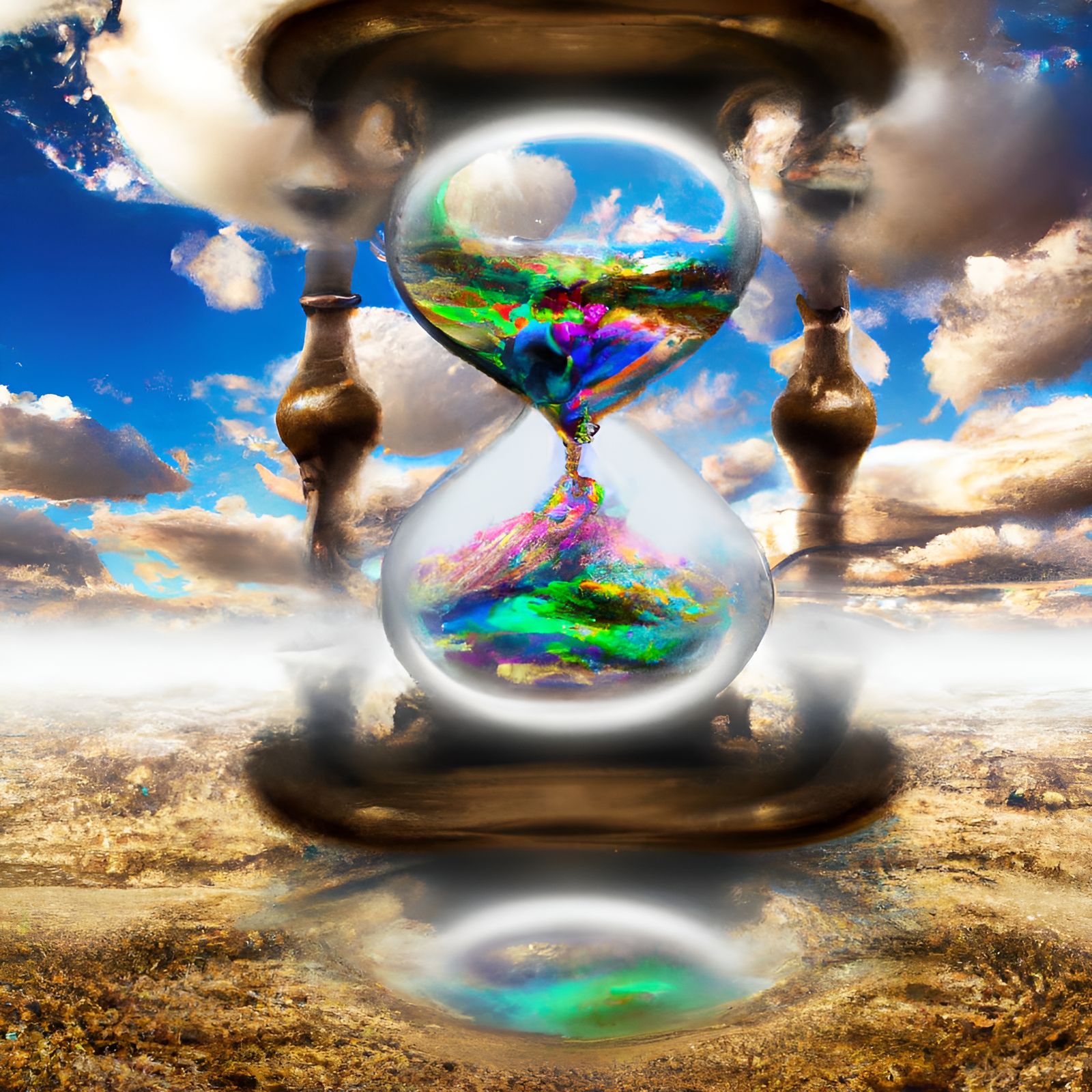 Steampunk Clock and Hourglass with Metallic Sheen