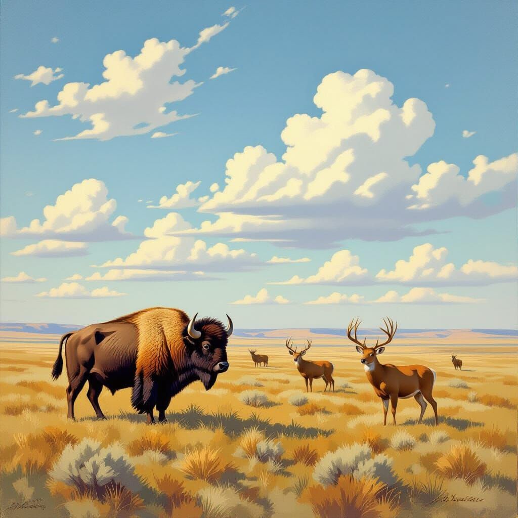 Buffalo and Deer Roaming Freely on Dakota Plains