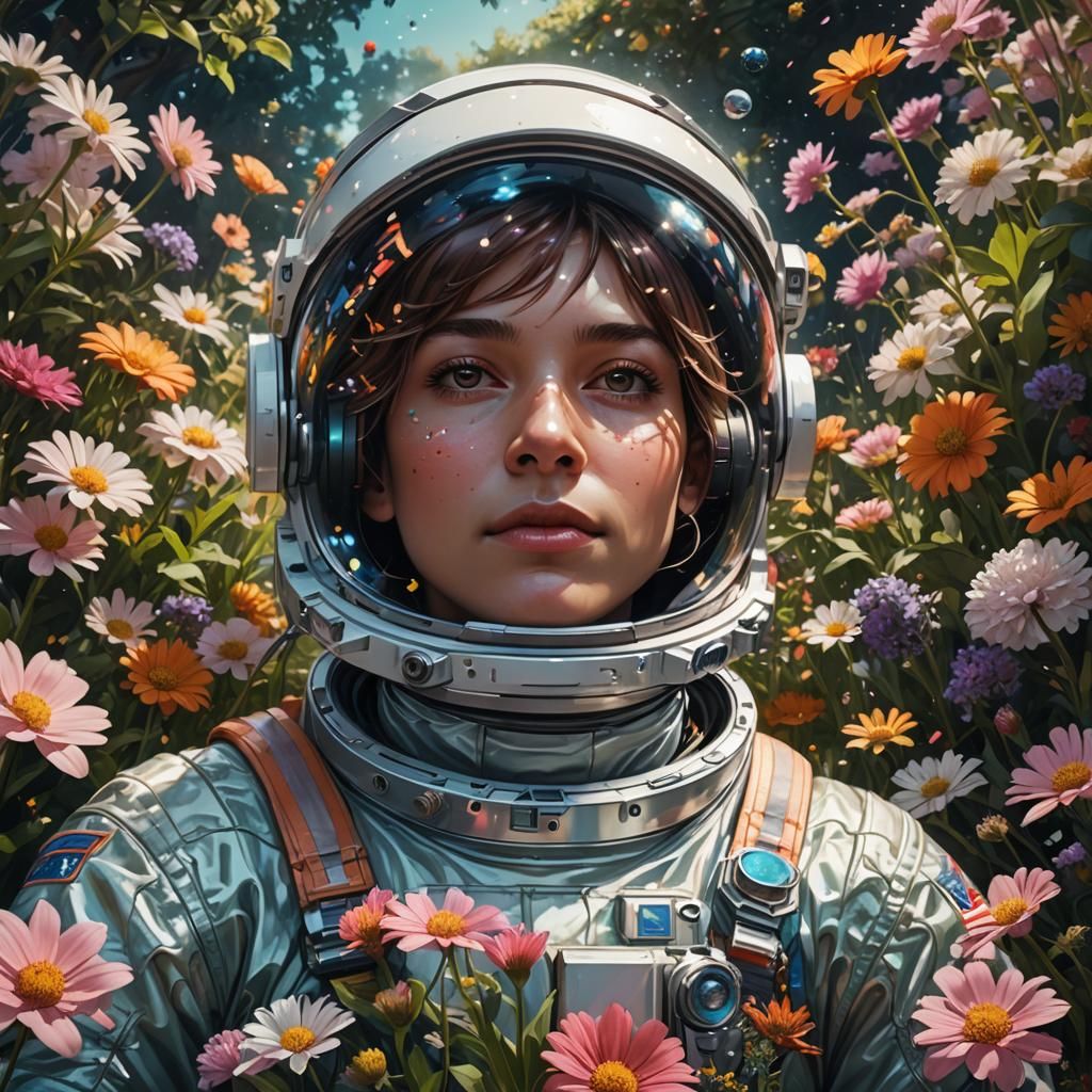 Astronaut Lost in Floral Cosmos