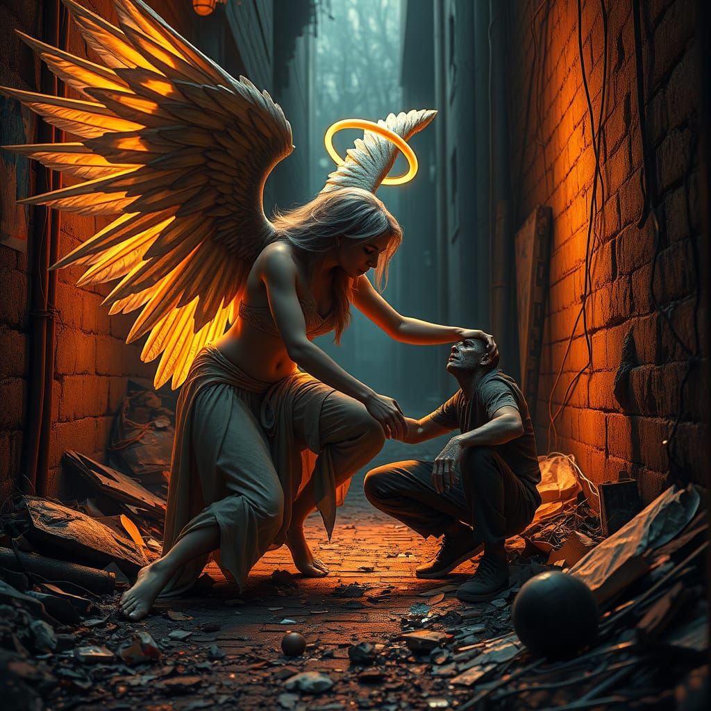 Modern Valkyrie Angel of Death in Warm, Intricate Portraitur...