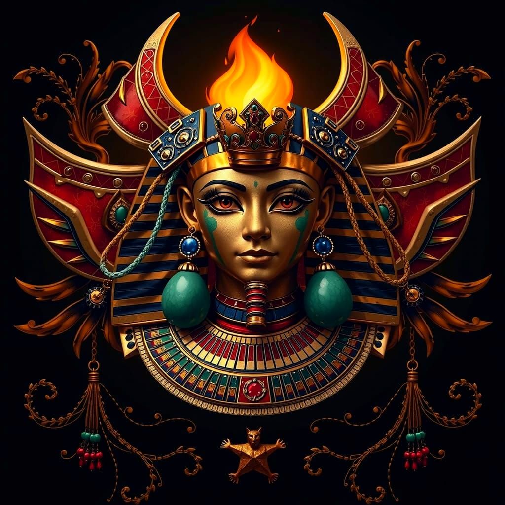 Harlequin, Geisha, Tutankhamun Full Body Shot in Photorealis...