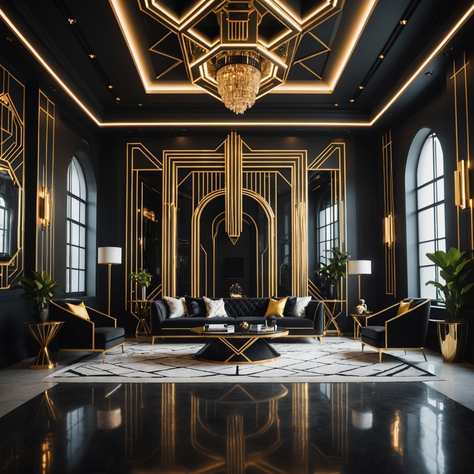Futuristic Art Deco Room with Neon Lighting