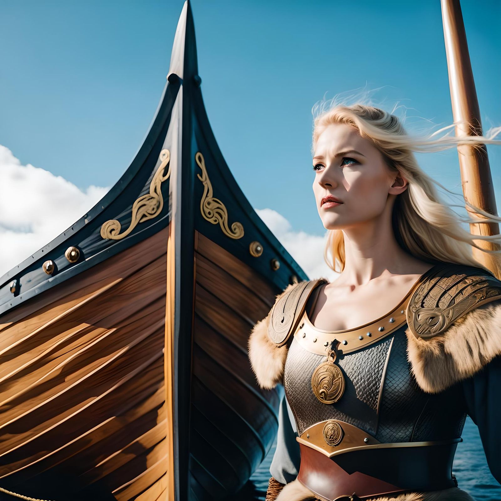 Epic Viking Shieldmaidens on Ship, Cinematic Film Still