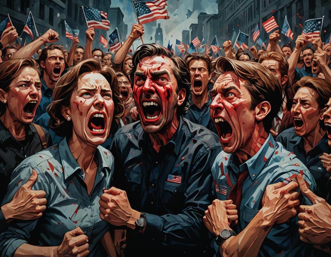 Political Division: Caricature Illustration of Screaming Lib...