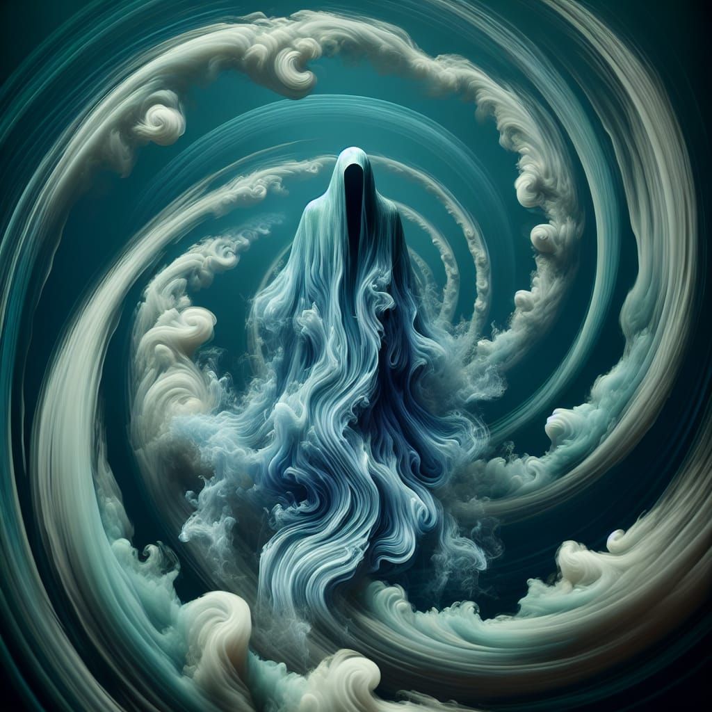 Ethereal Vaporous Figure in a Digital Vortex