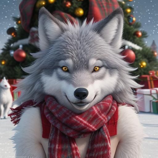 Charming Wolf and Hare Christmas Skating Scene