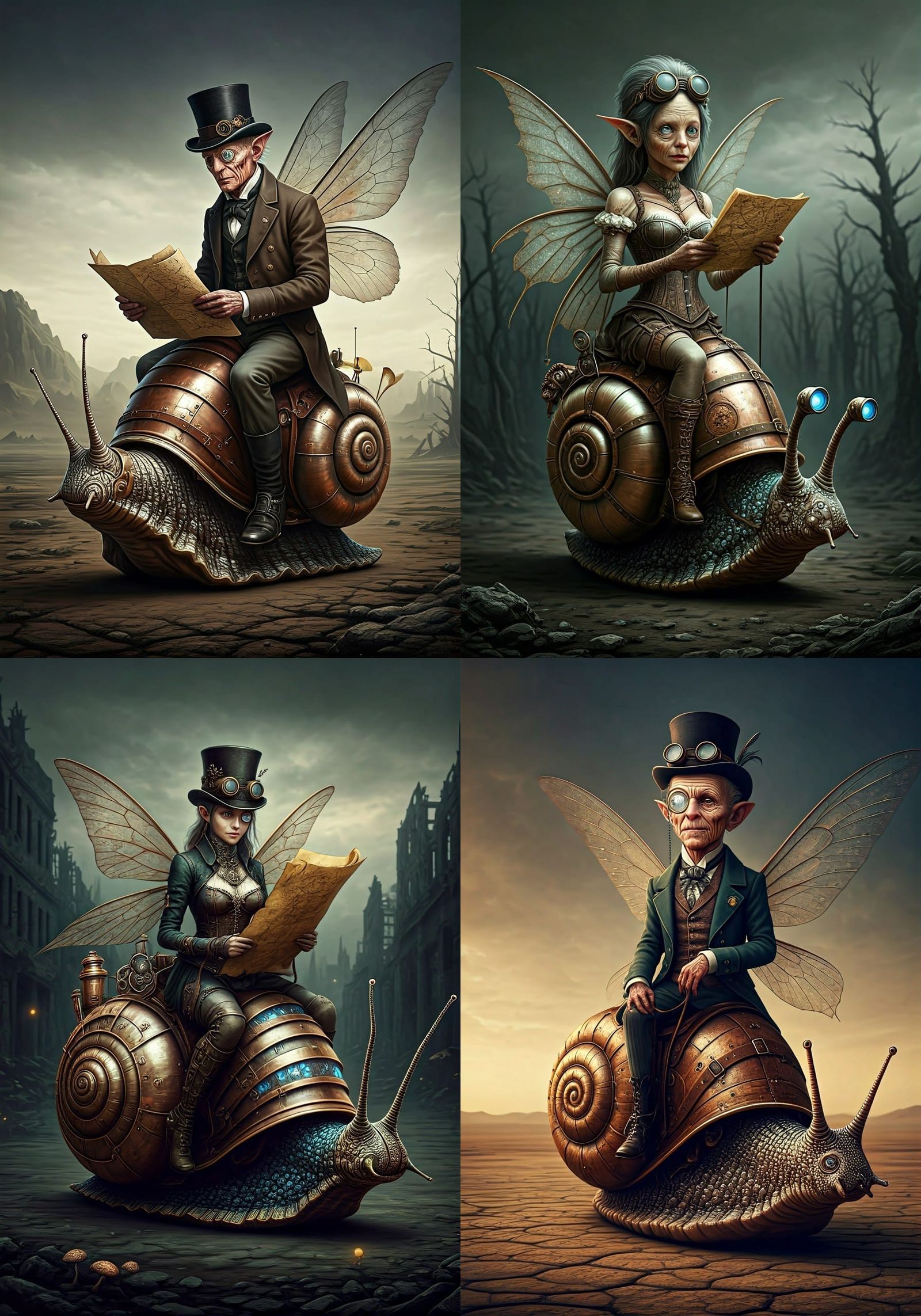 Steampunk Fairy Rides Victorian Snail Through Desert Wastela...