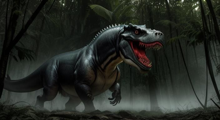 Terrifying Tyrannosaurus Rex Stare in Jungle Photo