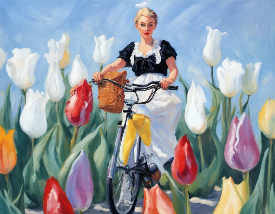 Dutch Girl in Tulips: An Oil Painting Portrait