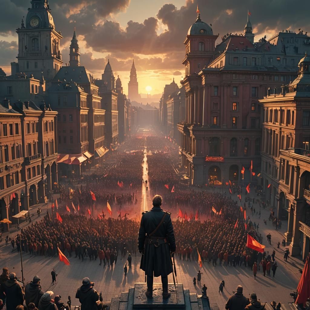 Leader Addresses Crowd in Grandiose Plaza