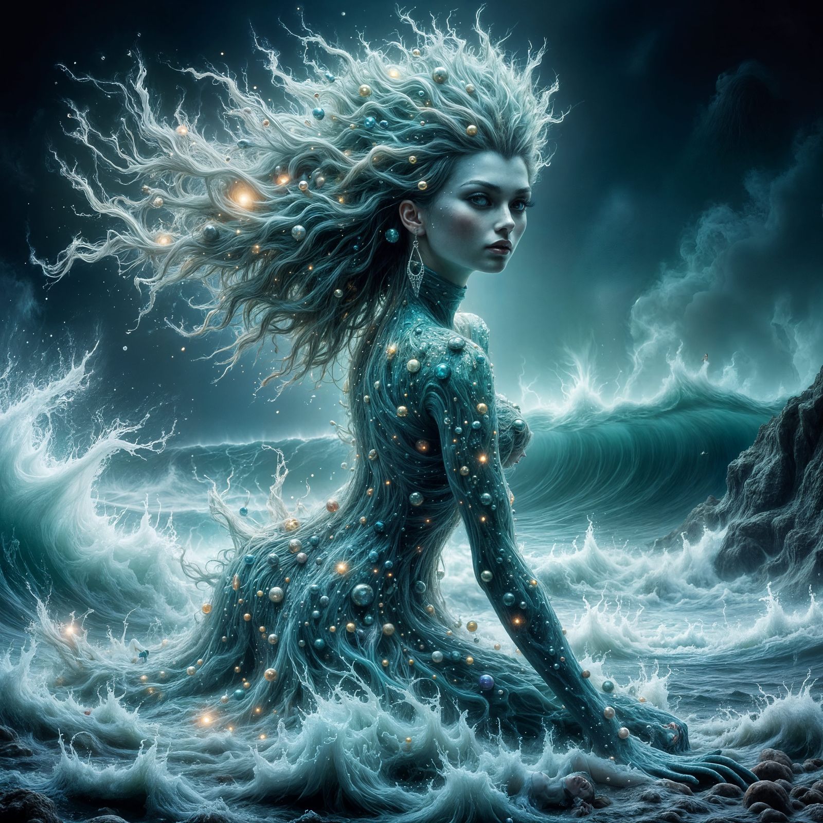 Ocean Woman in Coastal Chaos, Organic Art