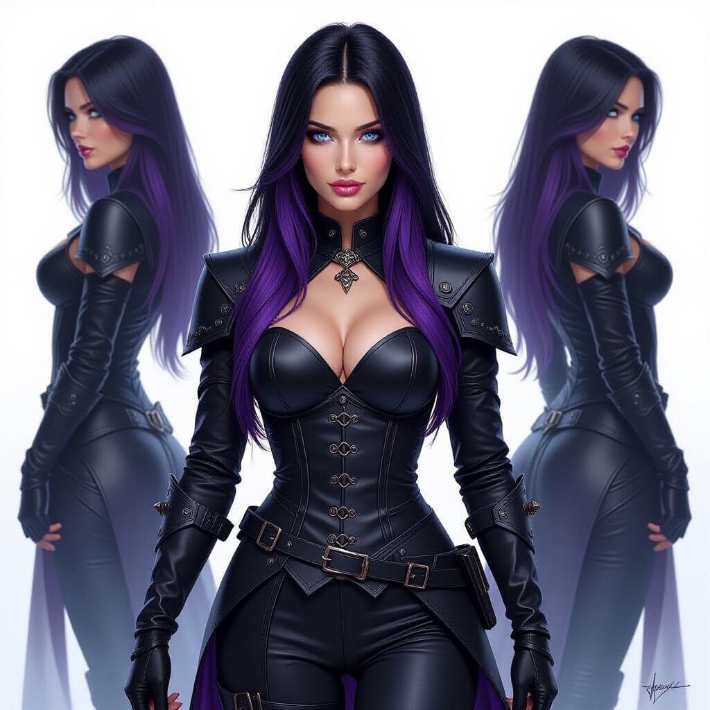 Sfumato Portrait of Armored Woman with Purple Streaks