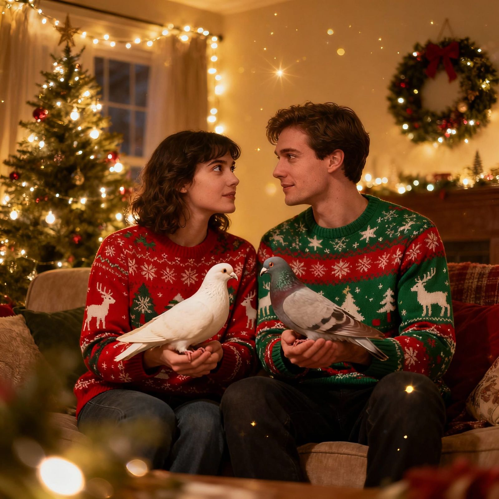 couples and doves synchronized stare