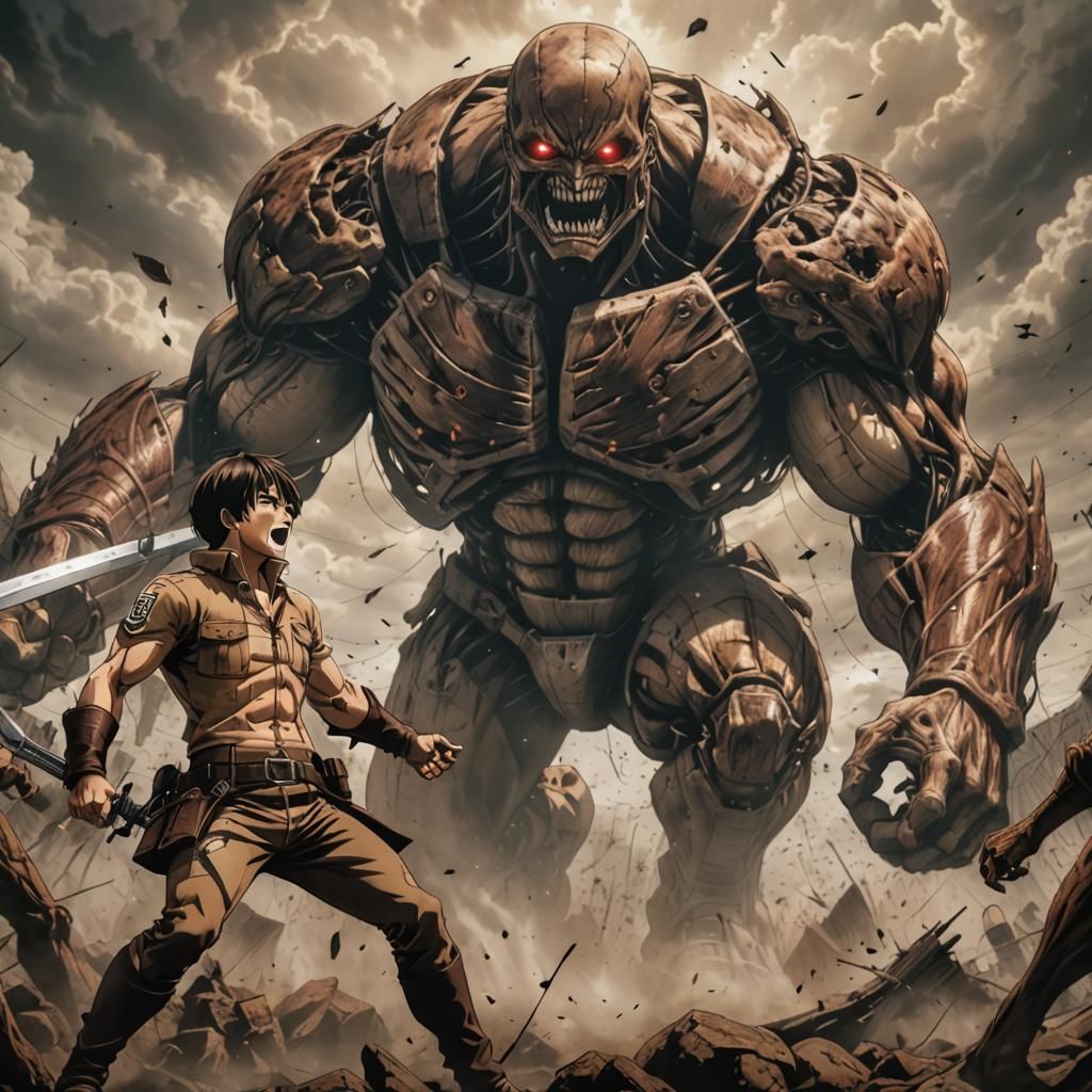 Eren Yeager engages in Combat against Armored Titan