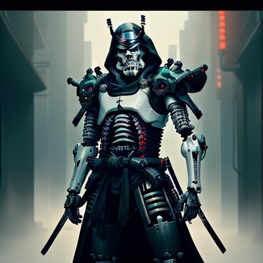 Cyberpunk Samurai Cyborg in Futuristic Armor