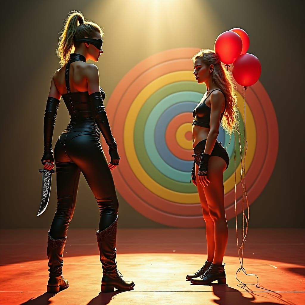 Glowing Knife Thrower in Circus Art Nouveau Style