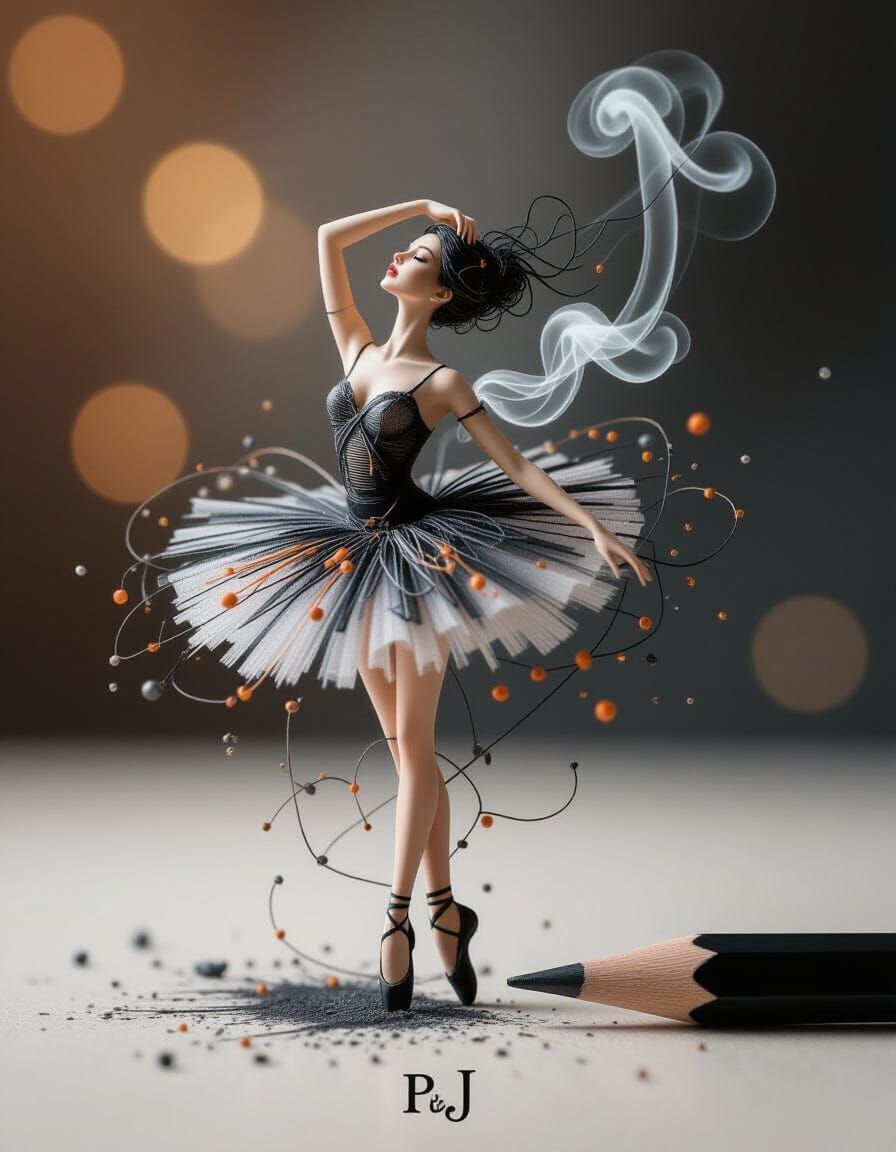 Delicate Woman Woven from Smoke and Threads