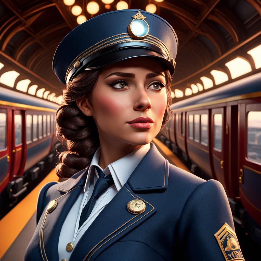 Female Train Conductor: Cinematic Digital Art