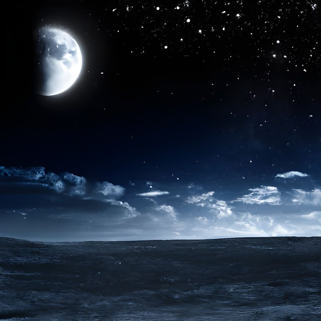 Mysterious Dark Moonlit Landscape with Starry Sky