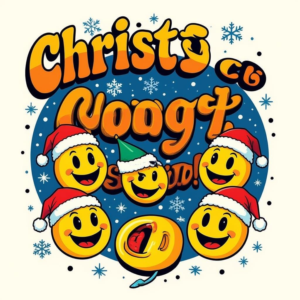 Retro 70s Christmas Smiley Faces T-Shirt Design