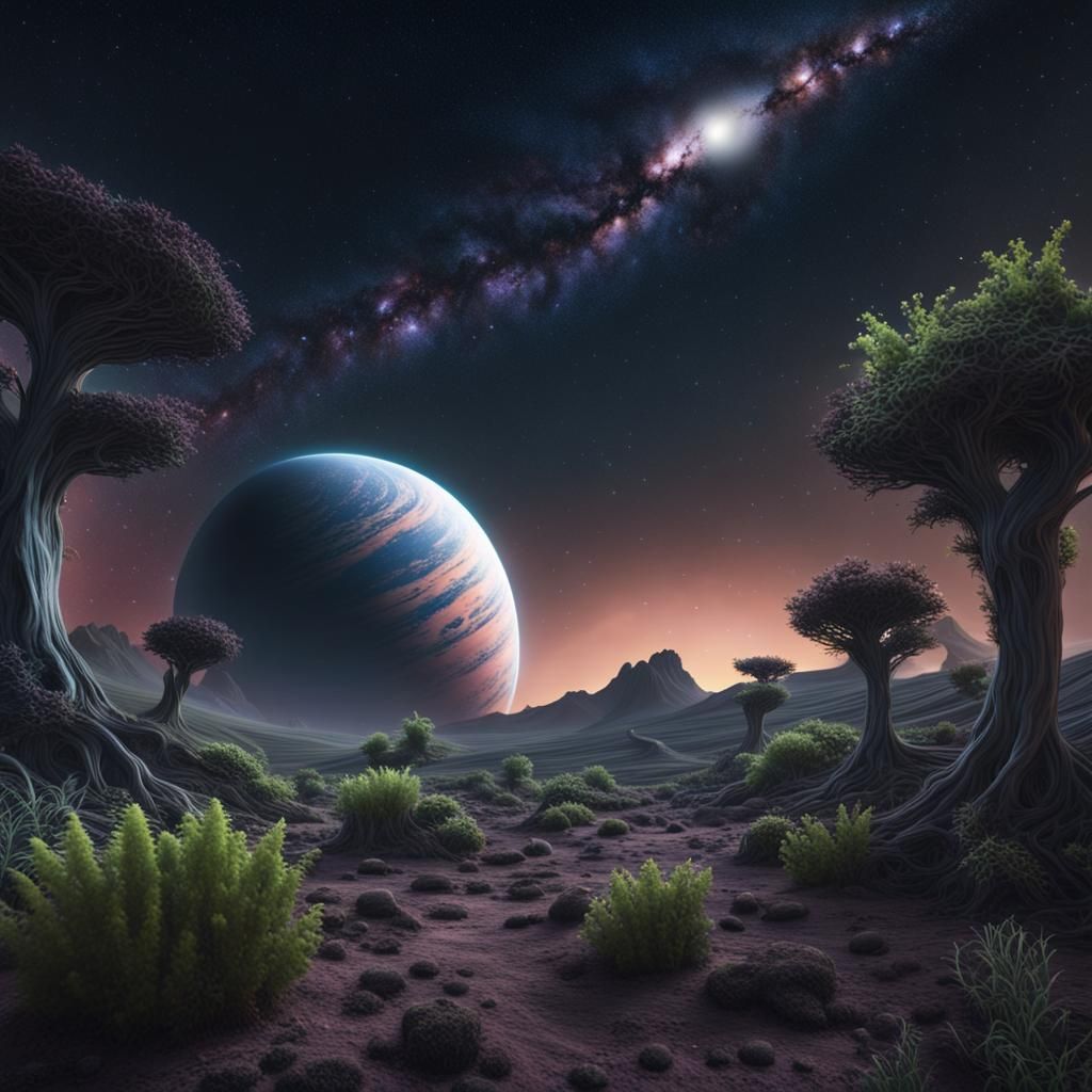 Exoplanet Nightscape with Twin Spiral Galaxies