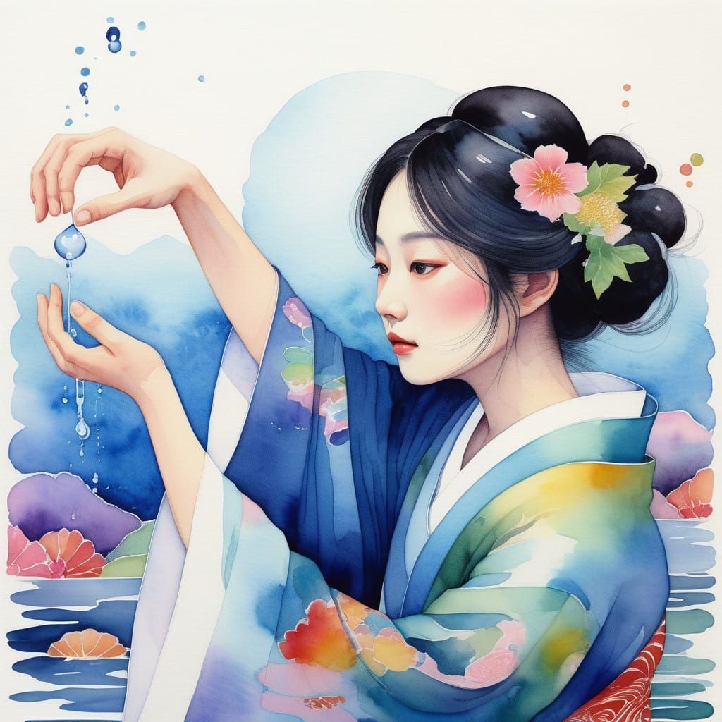 Surreal Rainbow Encounter in Psychedelic Japanese Aesthetic