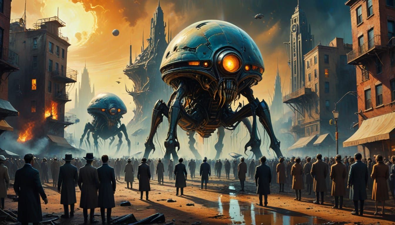 Surreal Martian Invasion in Vibrant, Distorted Colors