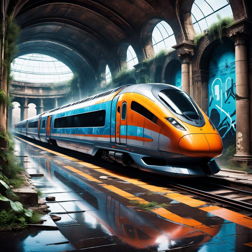 Futuristic Speed Train Blasts Out of Ancient Coliseum in Vib...