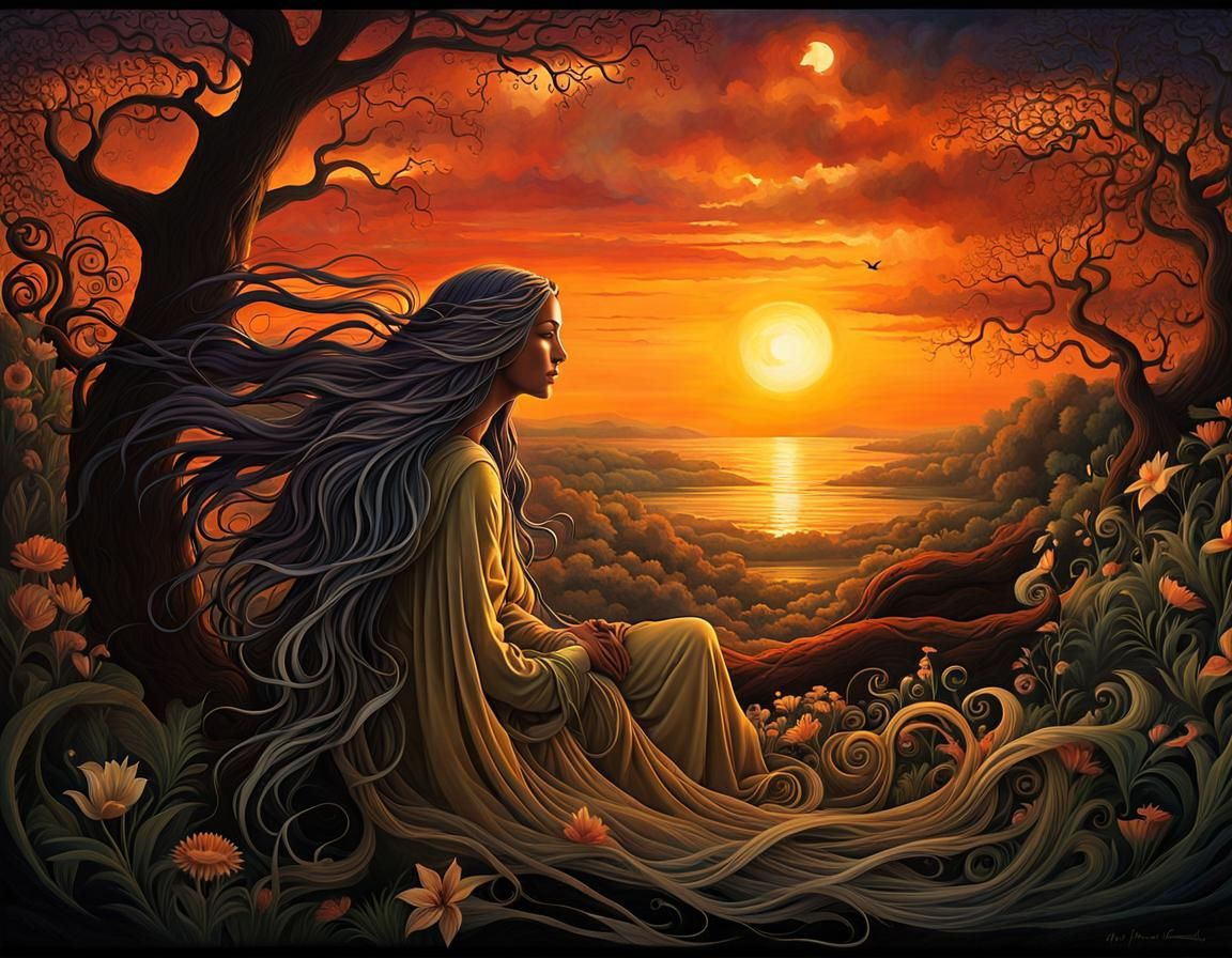 Mystical Creatures Awaken at Sunset: Intricate Details