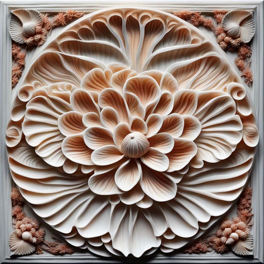 Detailed Floral Carved Shell in Abstract Art