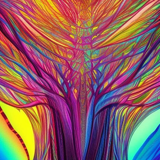 Rainbow Tree in Style of Android Jones