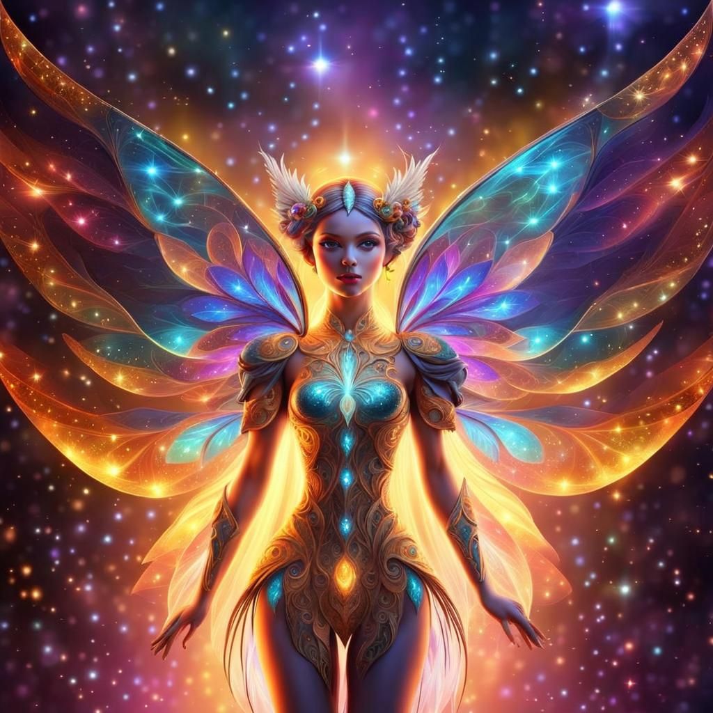 Space Fairy with Fractal Wings in Digital Painting