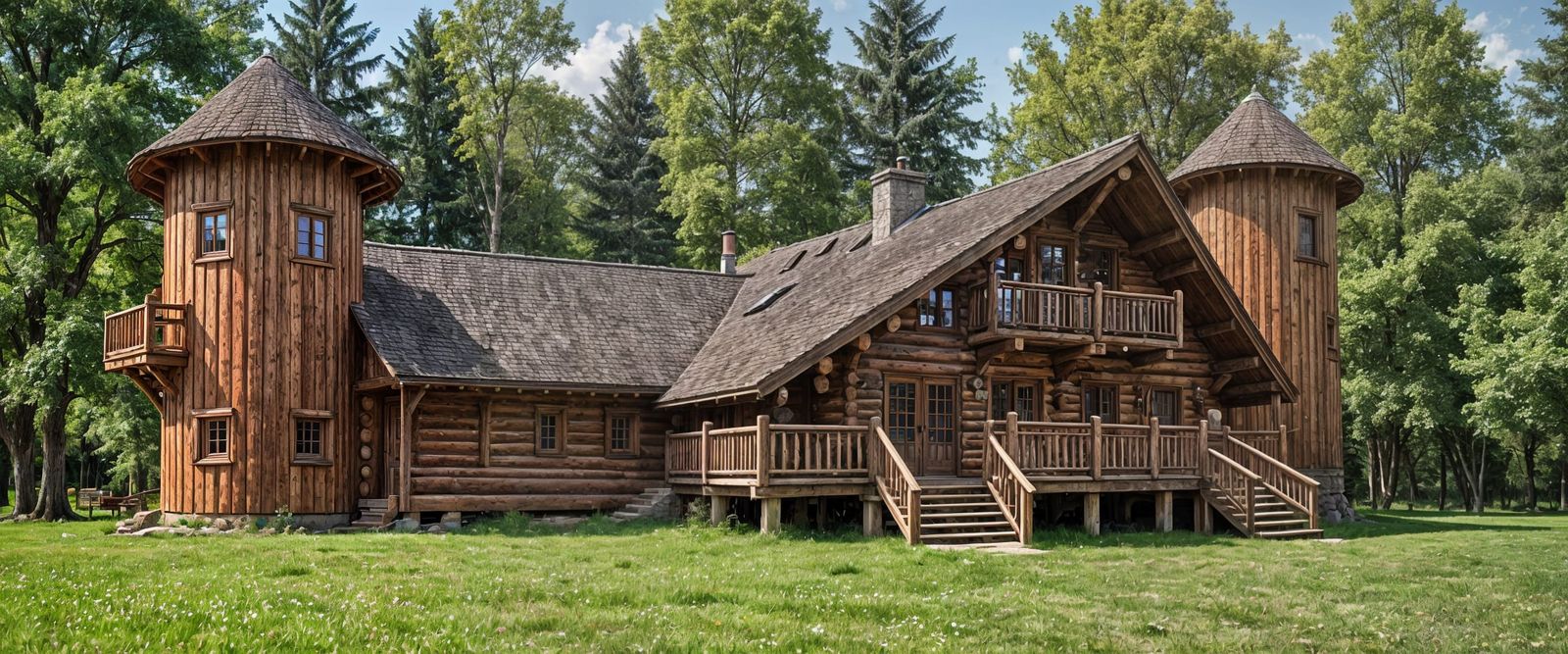 Cozy Rustic Lodge with Round Towers