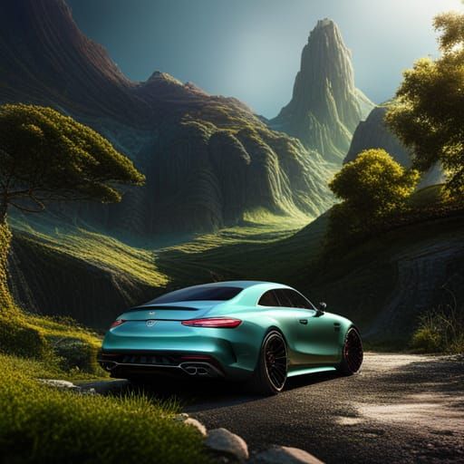 Detailed Matte Painting of a Mercedes Car