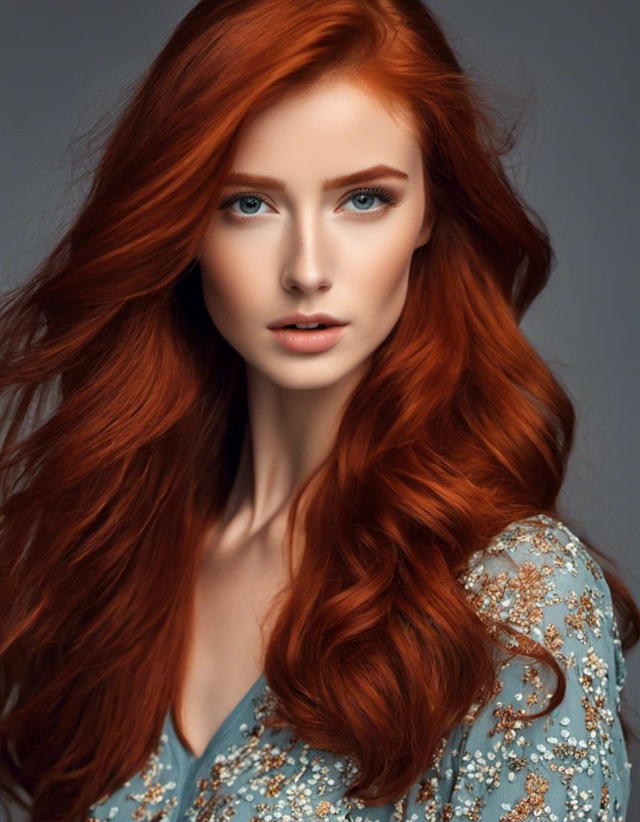 Realistic Portrait of a Gorgeous Redhead Irish Girl