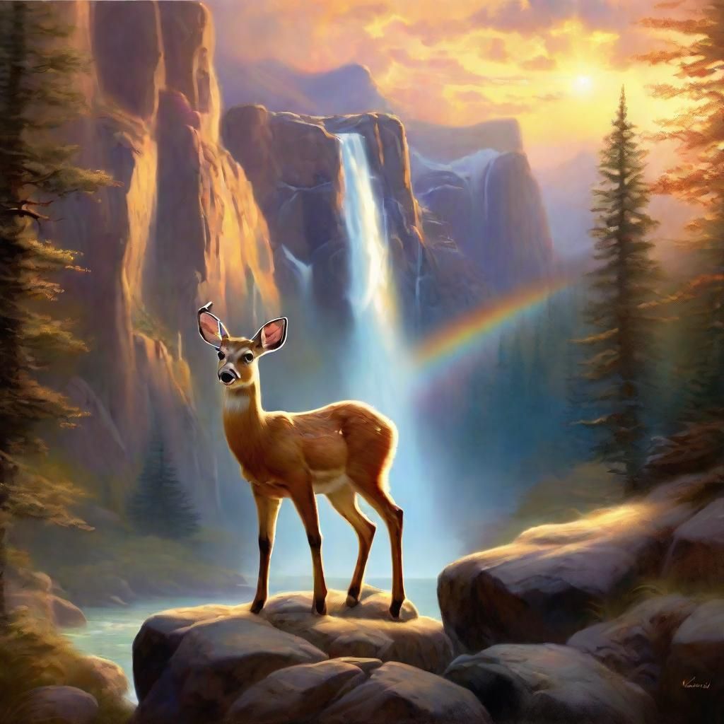 Bambi's Triumph: Kinkade-Inspired Idyllic Landscape