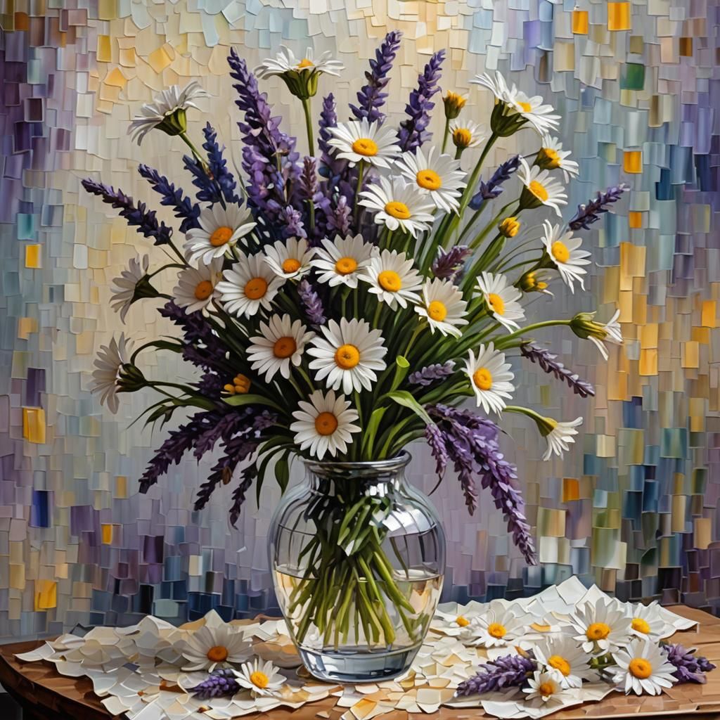 Colorful 3D Vase with Impasto Flower Painting