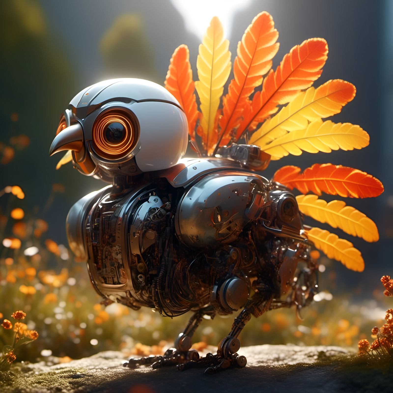 Adorable Robot Turkey Portrait in Soft Lighting
