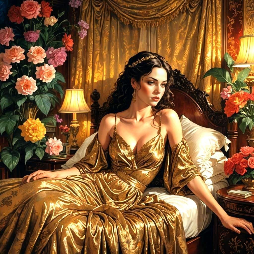 Woman in Bedroom, Comic Art Style