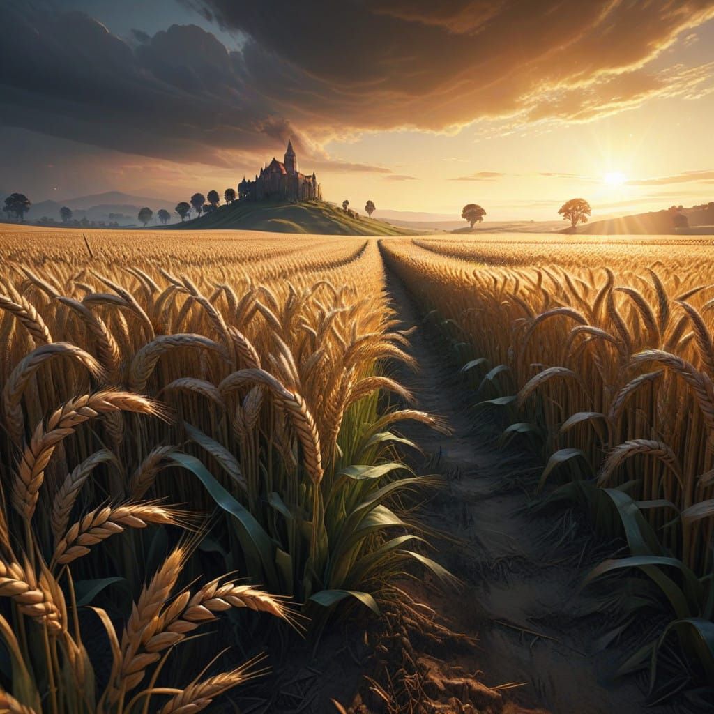 Golden Wheat Field at Dawn in Cinematic Style