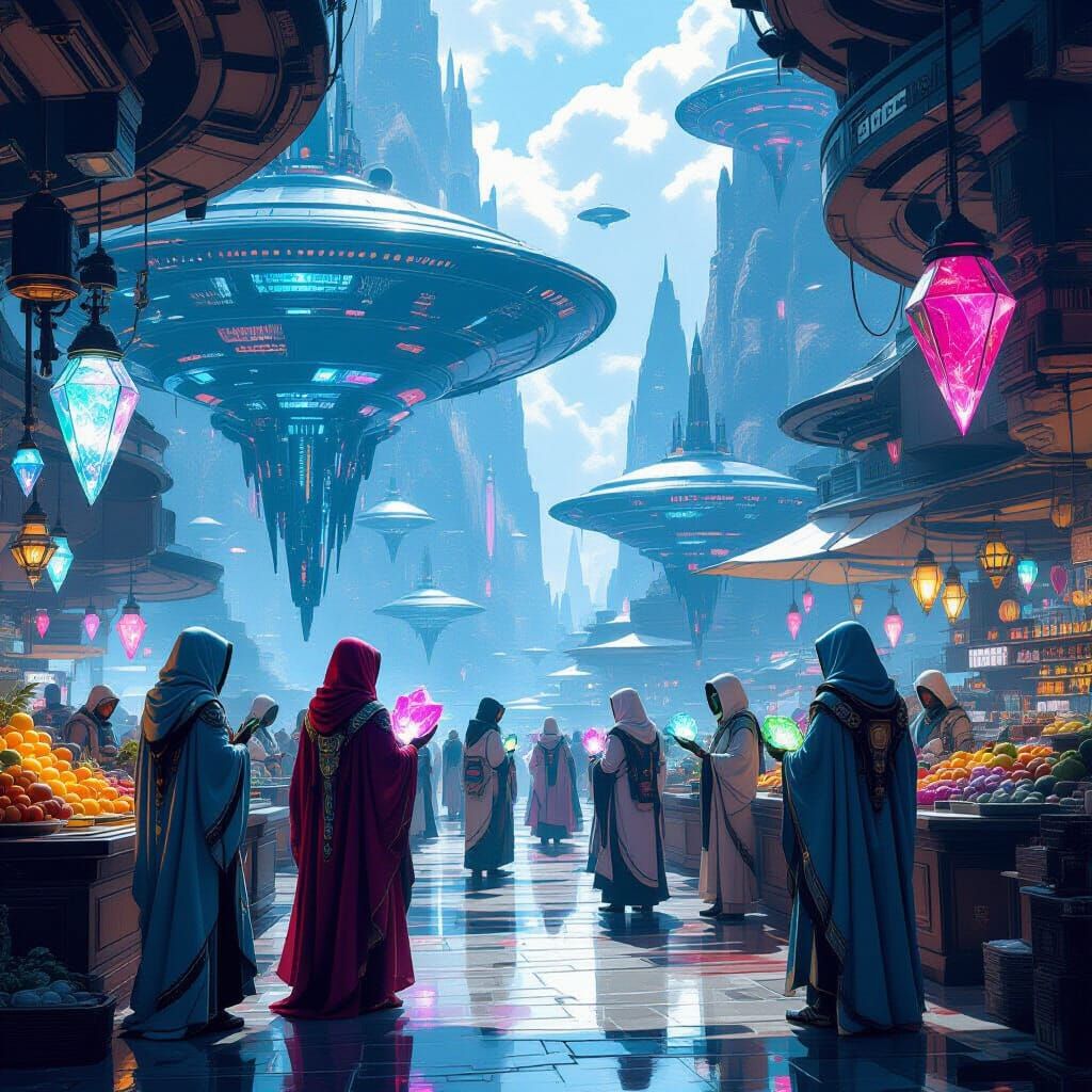 Bustling Alien Marketplace on Floating Island