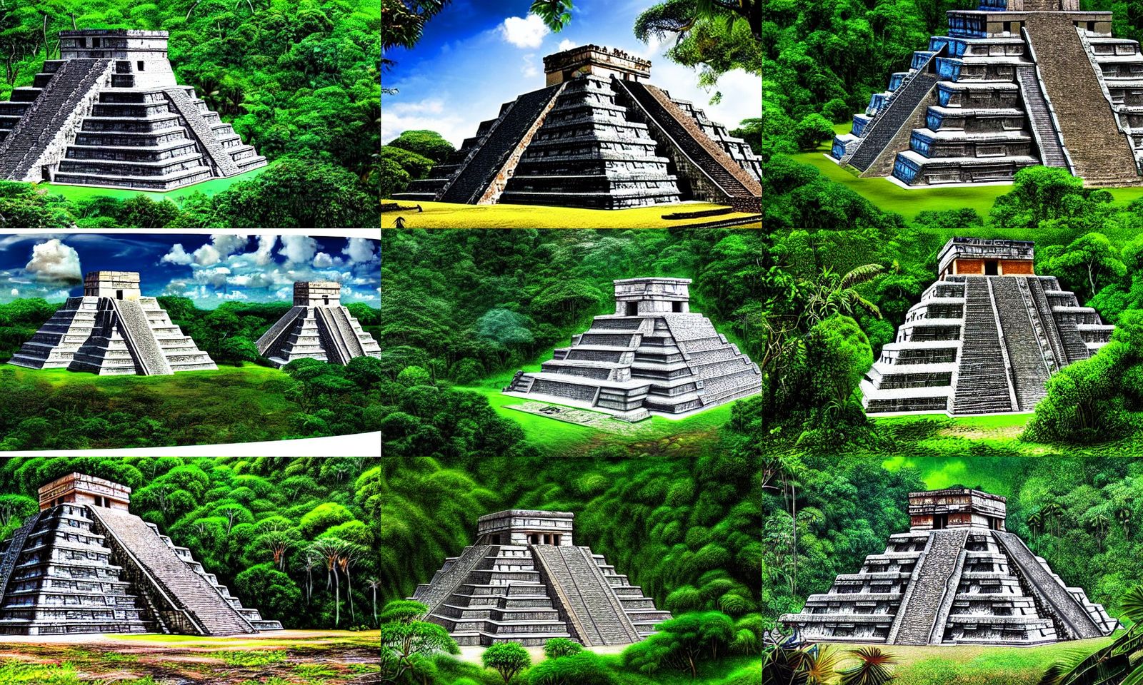 Mayan Temple in Jungle: Hyperrealistic Maximalist Landscape