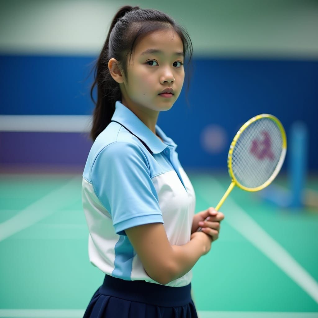 Confident Indian Teen Athlete in Badminton Uniform